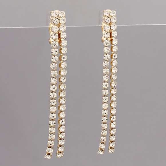 Crystal Fringe Clip On Earrings - Picture 1 of 2